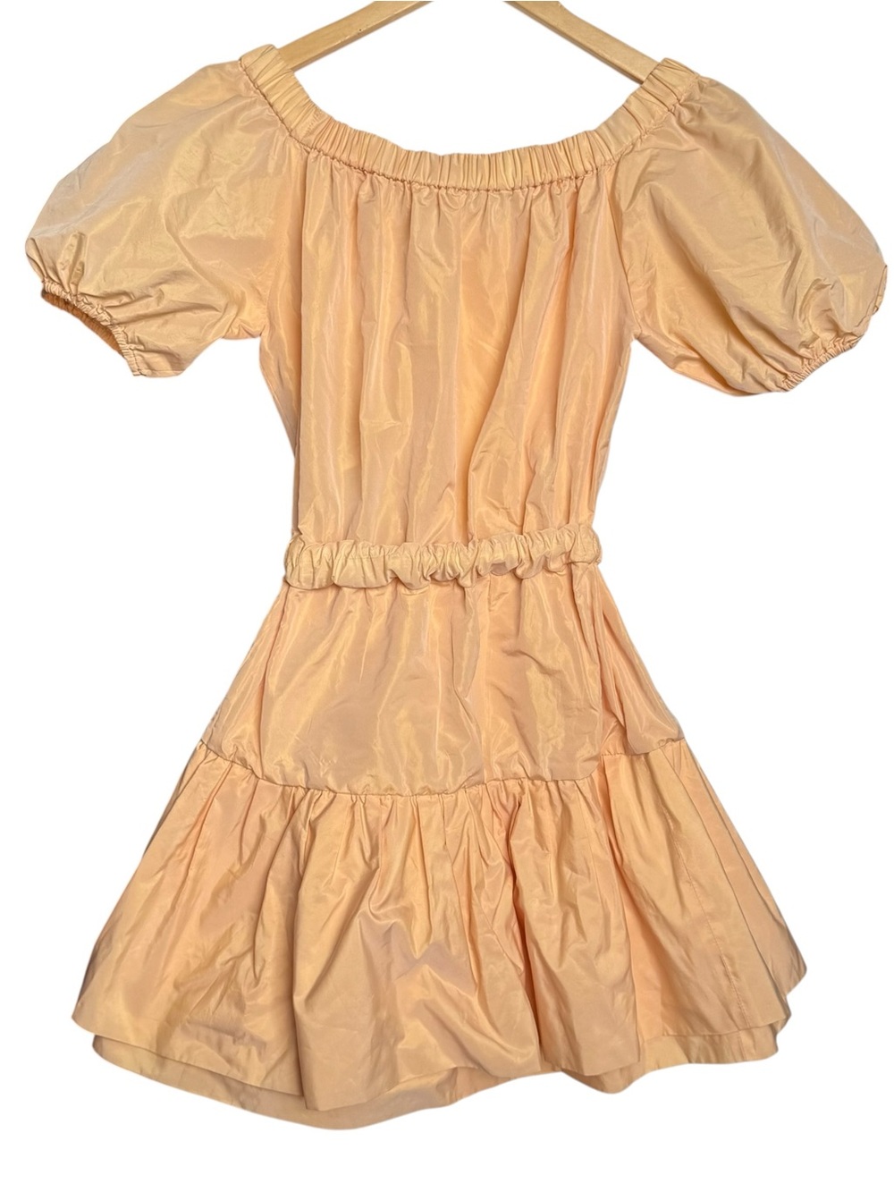 Maje Romey Mini Dress Size 34 XS Apricot Orange Off The Shoulder Gather Taffeta - Picture 13 of 16